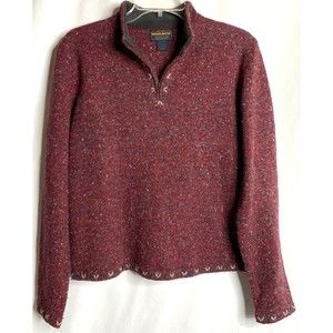 Vintage Woolrich Ruby Red Gray 1/4 Zip Ramie Wool Sweater Small #9101 Hong Kong